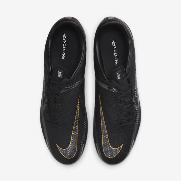 Black / Metal Gold / Dark Grey / Metal Dark Grey Men's Nike Phantom GT2 Academy MG Multi-Ground Football Shoes | NK276DIC