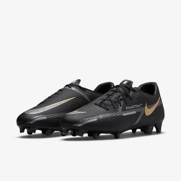 Black / Metal Gold / Dark Grey / Metal Dark Grey Men's Nike Phantom GT2 Academy MG Multi-Ground Football Shoes | NK276DIC