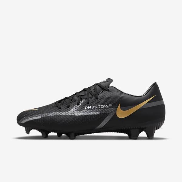 Black / Metal Gold / Dark Grey / Metal Dark Grey Men\'s Nike Phantom GT2 Academy MG Multi-Ground Football Shoes | NK276DIC