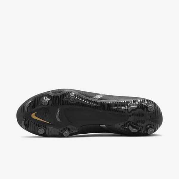 Black / Metal Gold / Dark Grey / Metal Dark Grey Men's Nike Phantom GT2 Academy Dynamic Fit MG Multi-Ground Football Shoes | NK381RHG