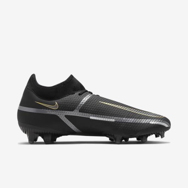 Black / Metal Gold / Dark Grey / Metal Dark Grey Men's Nike Phantom GT2 Academy Dynamic Fit MG Multi-Ground Football Shoes | NK381RHG