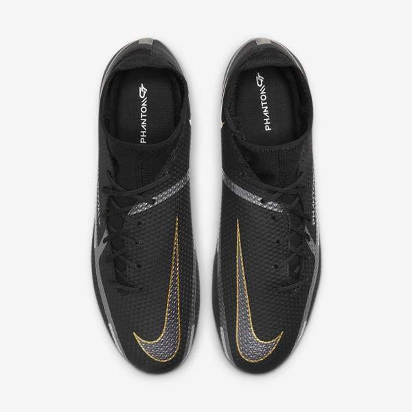 Black / Metal Gold / Dark Grey / Metal Dark Grey Men's Nike Phantom GT2 Academy Dynamic Fit MG Multi-Ground Football Shoes | NK381RHG