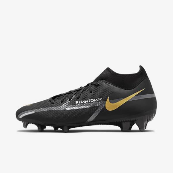 Black / Metal Gold / Dark Grey / Metal Dark Grey Men\'s Nike Phantom GT2 Academy Dynamic Fit MG Multi-Ground Football Shoes | NK381RHG