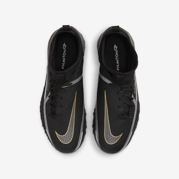 Black / Metal Gold / Dark Grey / Metal Dark Grey Kids' Nike Jr. Phantom GT2 Academy Dynamic Fit TF Older Turf Football Shoes | NK745MNK