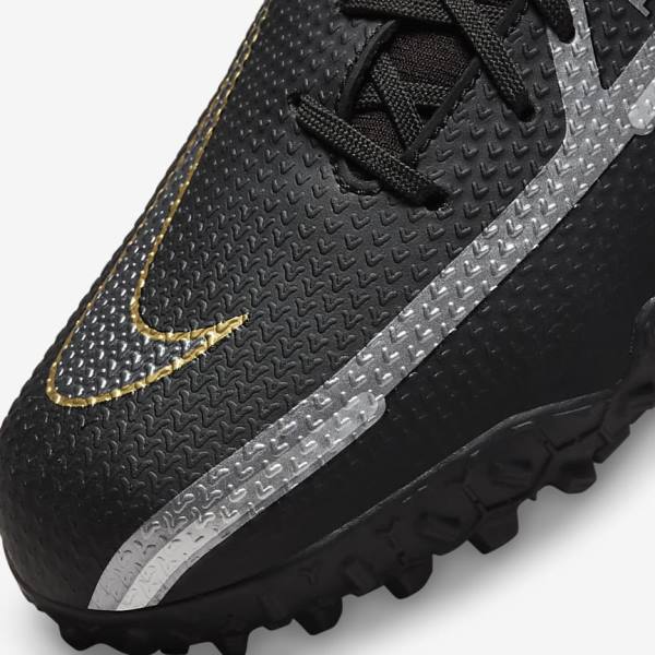 Black / Metal Gold / Dark Grey / Metal Dark Grey Kids' Nike Jr. Phantom GT2 Academy Dynamic Fit TF Older Turf Football Shoes | NK745MNK