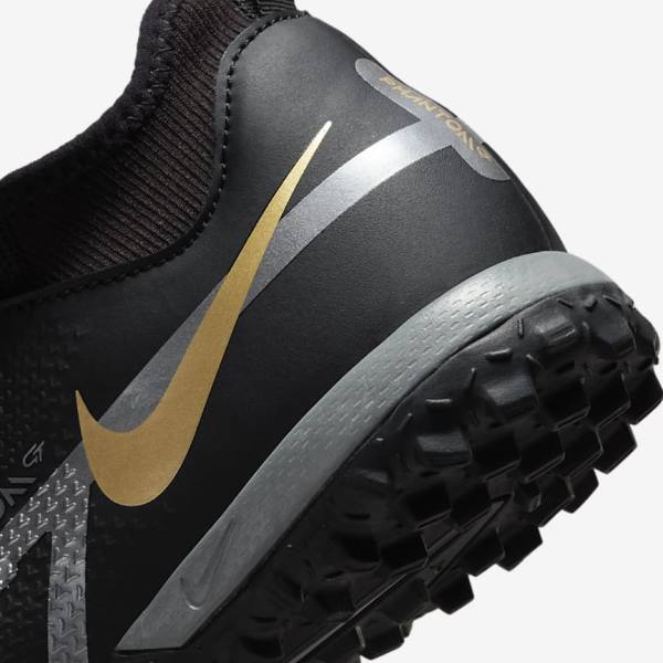 Black / Metal Gold / Dark Grey / Metal Dark Grey Kids' Nike Jr. Phantom GT2 Academy Dynamic Fit TF Older Turf Football Shoes | NK745MNK