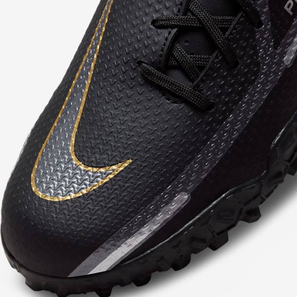 Black / Metal Gold / Dark Grey / Metal Dark Grey Kids' Nike Jr. Phantom GT2 Academy TF Older Turf Football Shoes | NK867CSX