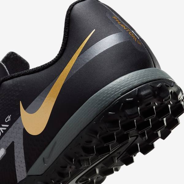 Black / Metal Gold / Dark Grey / Metal Dark Grey Kids' Nike Jr. Phantom GT2 Academy TF Older Turf Football Shoes | NK867CSX