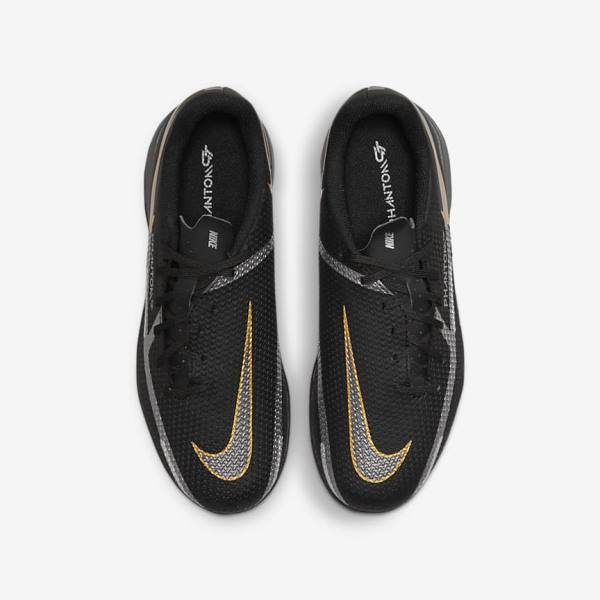 Black / Metal Gold / Dark Grey / Metal Dark Grey Kids' Nike Jr. Phantom GT2 Academy IC Older Indoor Court Football Shoes | NK971YWM