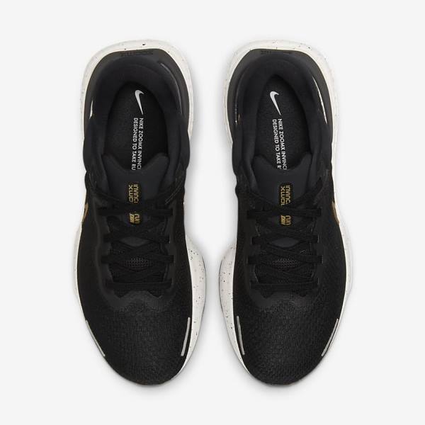 Black / Metal Gold Men's Nike ZoomX Invincible Run Flyknit Road Running Shoes | NK523LWO