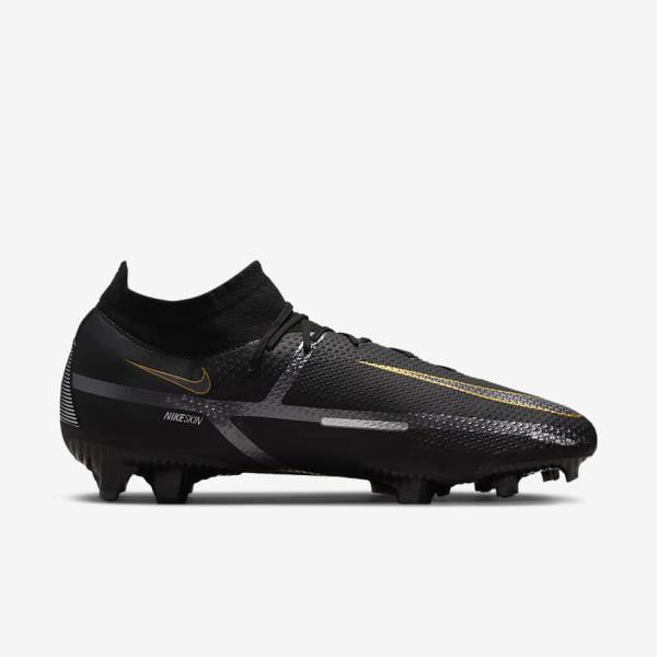 Black / Metal Gold / Metal Silver / Metal Dark Grey Men's Nike Phantom GT2 Pro Dynamic Fit FG Firm-Ground Football Shoes | NK019BPN