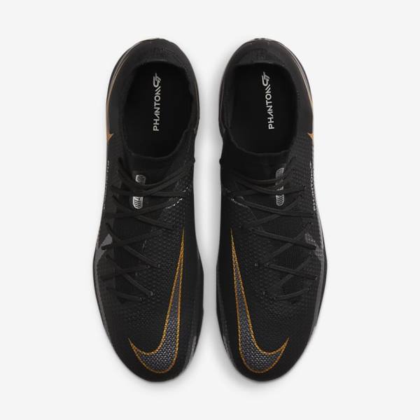 Black / Metal Gold / Metal Silver / Metal Dark Grey Men's Nike Phantom GT2 Pro Dynamic Fit FG Firm-Ground Football Shoes | NK019BPN