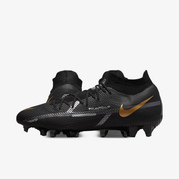 Black / Metal Gold / Metal Silver / Metal Dark Grey Men's Nike Phantom GT2 Pro Dynamic Fit FG Firm-Ground Football Shoes | NK019BPN