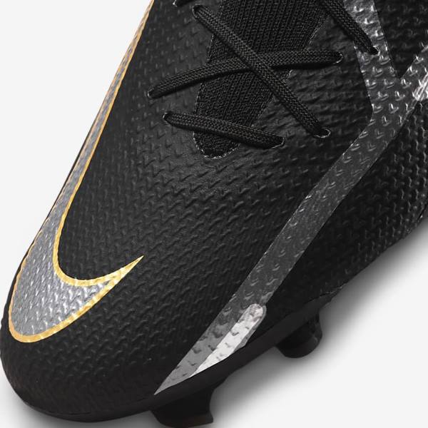 Black / Metal Gold / Metal Silver / Metal Dark Grey Men's Nike Phantom GT2 Pro Dynamic Fit FG Firm-Ground Football Shoes | NK019BPN