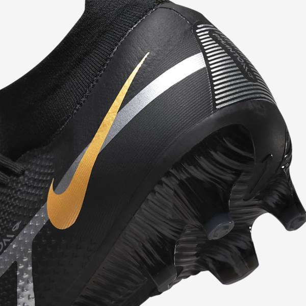 Black / Metal Gold / Metal Silver / Metal Dark Grey Men's Nike Phantom GT2 Pro Dynamic Fit FG Firm-Ground Football Shoes | NK019BPN