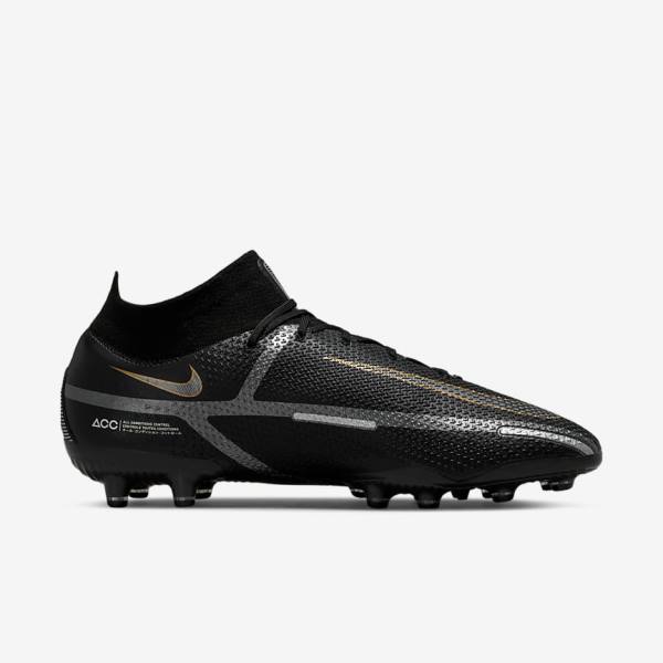 Black / Metal Gold / Metal Silver / Metal Dark Grey Women's Nike Phantom GT2 Dynamic Fit Elite AG-Pro Artificial-Grass Football Shoes | NK582ZXS