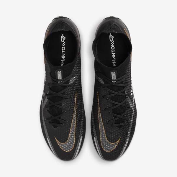 Black / Metal Gold / Metal Silver / Metal Dark Grey Women's Nike Phantom GT2 Dynamic Fit Elite AG-Pro Artificial-Grass Football Shoes | NK582ZXS