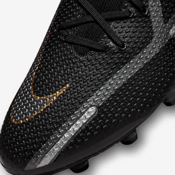 Black / Metal Gold / Metal Silver / Metal Dark Grey Women's Nike Phantom GT2 Dynamic Fit Elite AG-Pro Artificial-Grass Football Shoes | NK582ZXS