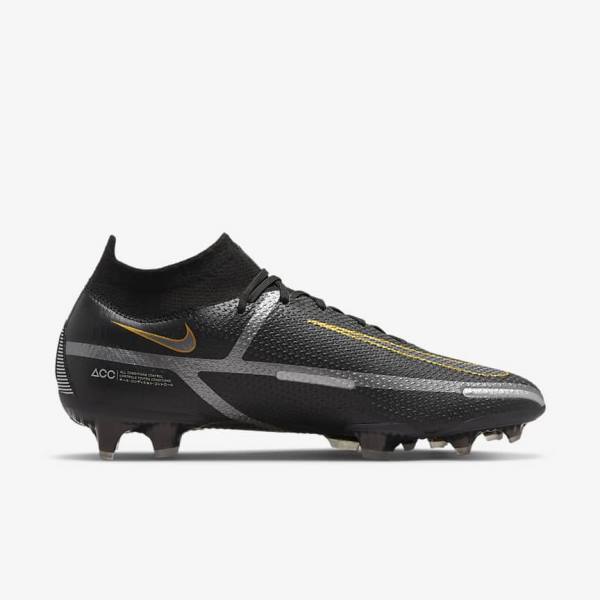 Black / Metal Gold / Metal Silver / Metal Dark Grey Men's Nike Phantom GT2 Dynamic Fit Elite FG Firm-Ground Football Shoes | NK628ABS