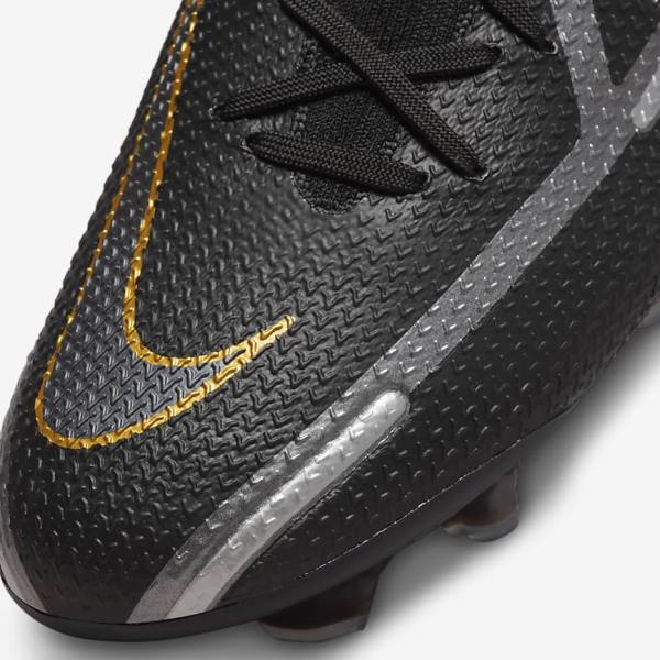 Black / Metal Gold / Metal Silver / Metal Dark Grey Men's Nike Phantom GT2 Dynamic Fit Elite FG Firm-Ground Football Shoes | NK628ABS