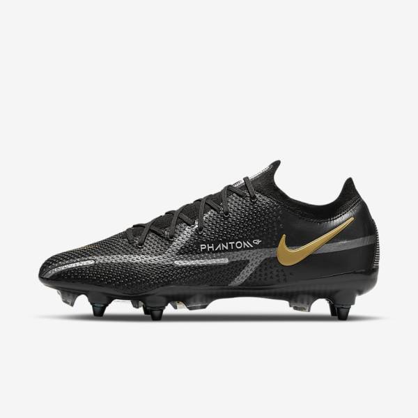 Black / Metal Gold / Metal Silver / Metal Dark Grey Men\'s Nike Phantom GT2 Elite SG-Pro AC Soft-Ground Football Shoes | NK845PNV