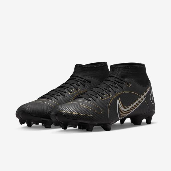 Black / Metal Silver / Grey / Metal Gold Women's Nike Mercurial Superfly 8 Academy MG Multi-Grounds Football Shoes | NK178RDE