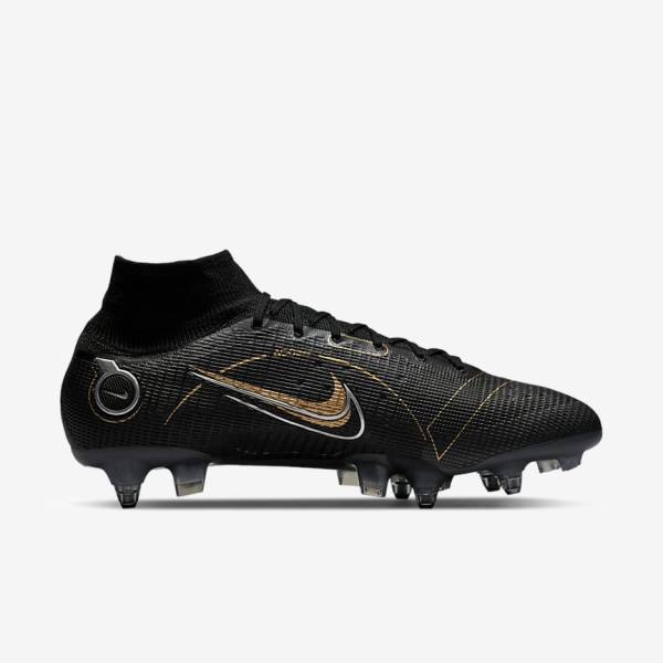 Black / Metal Silver / Grey / Metal Gold Men's Nike Mercurial Superfly 8 Elite SG-PRO Anti-Clog Traction Soft-Ground Football Shoes | NK198EDG