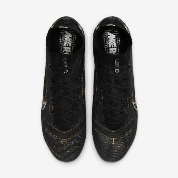 Black / Metal Silver / Grey / Metal Gold Men's Nike Mercurial Superfly 8 Elite SG-PRO Anti-Clog Traction Soft-Ground Football Shoes | NK198EDG