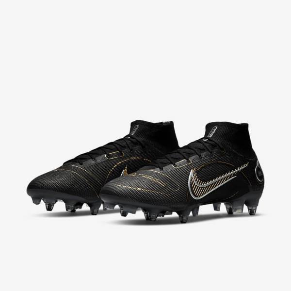 Black / Metal Silver / Grey / Metal Gold Men's Nike Mercurial Superfly 8 Elite SG-PRO Anti-Clog Traction Soft-Ground Football Shoes | NK198EDG