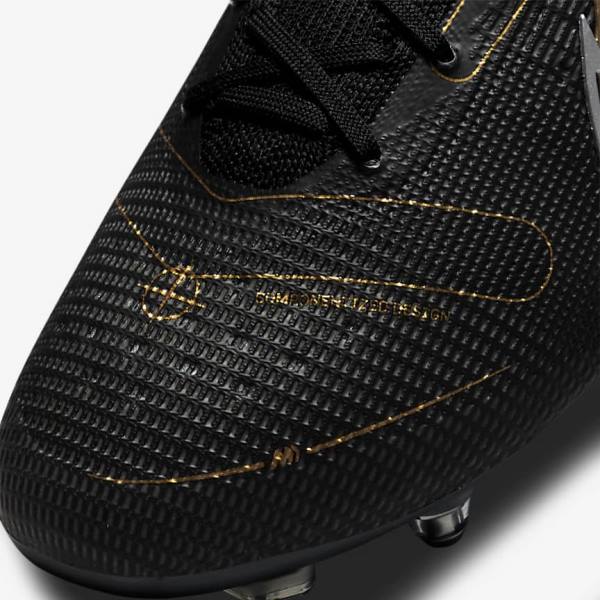 Black / Metal Silver / Grey / Metal Gold Men's Nike Mercurial Superfly 8 Elite SG-PRO Anti-Clog Traction Soft-Ground Football Shoes | NK198EDG