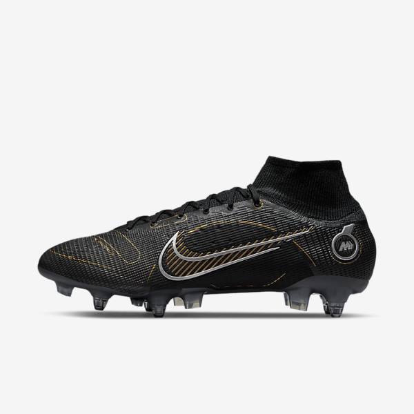 Black / Metal Silver / Grey / Metal Gold Men\'s Nike Mercurial Superfly 8 Elite SG-PRO Anti-Clog Traction Soft-Ground Football Shoes | NK198EDG