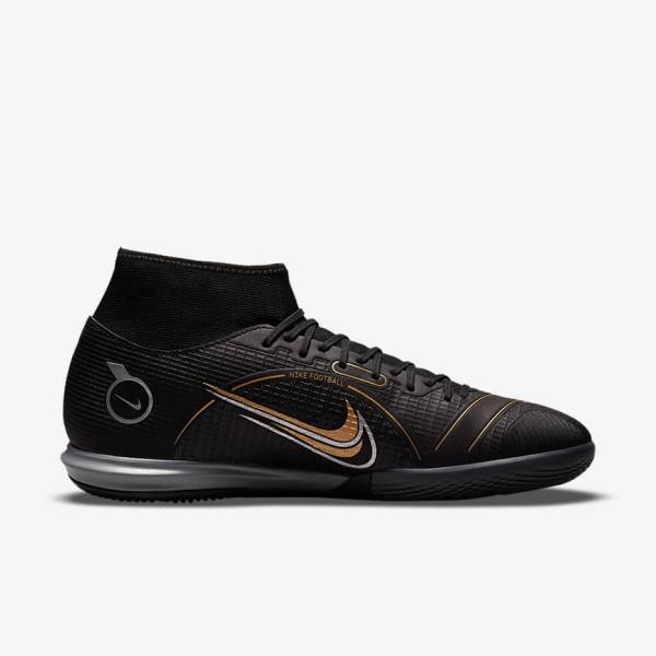 Black / Metal Silver / Grey / Metal Gold Men's Nike Mercurial Superfly 8 Academy IC Indoor-Court Football Shoes | NK280MFO