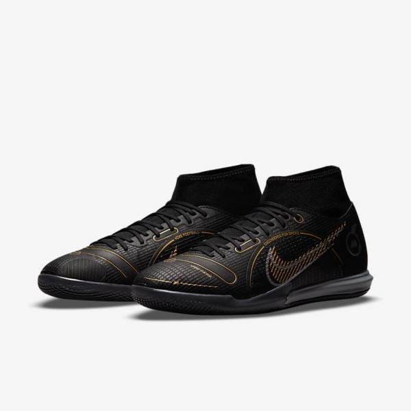 Black / Metal Silver / Grey / Metal Gold Men's Nike Mercurial Superfly 8 Academy IC Indoor-Court Football Shoes | NK280MFO