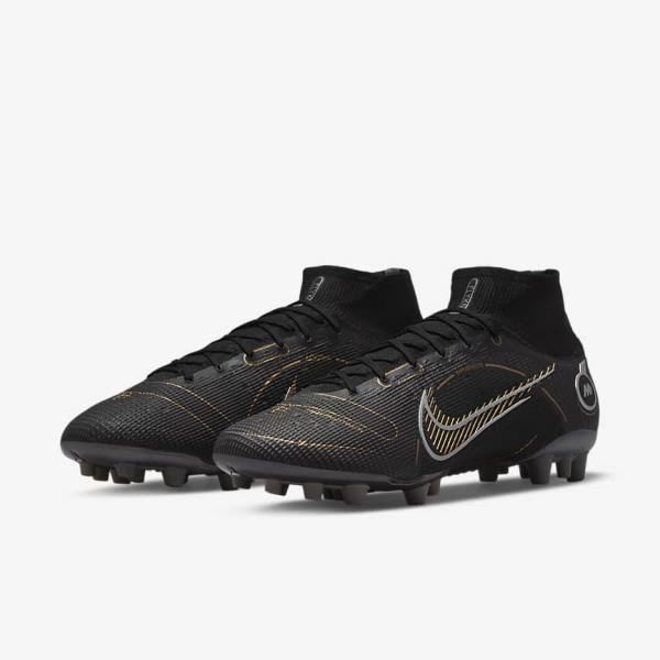 Black / Metal Silver / Grey / Metal Gold Women's Nike Mercurial Superfly 8 Elite AG Artificial-Grasss Football Shoes | NK348RKJ