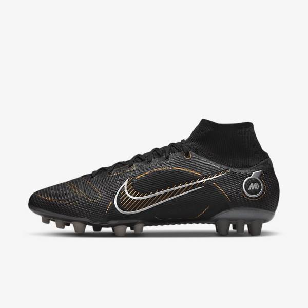 Black / Metal Silver / Grey / Metal Gold Women\'s Nike Mercurial Superfly 8 Elite AG Artificial-Grasss Football Shoes | NK348RKJ