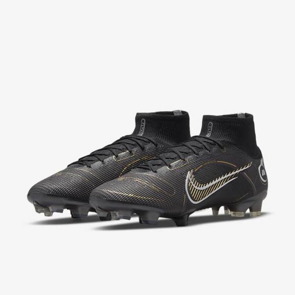 Black / Metal Silver / Grey / Metal Gold Women's Nike Mercurial Superfly 8 Elite FG Firm-Grounds Football Shoes | NK520VZH