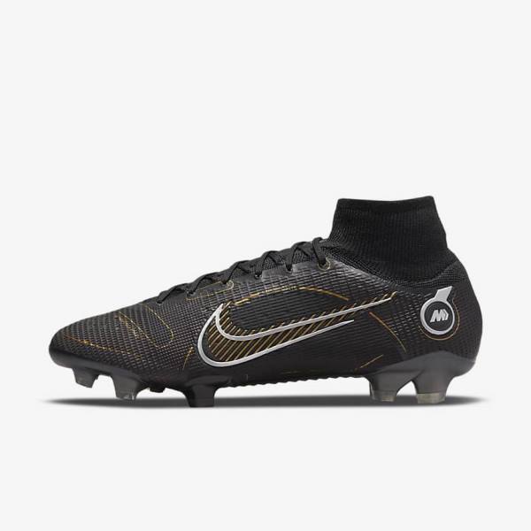 Black / Metal Silver / Grey / Metal Gold Women\'s Nike Mercurial Superfly 8 Elite FG Firm-Grounds Football Shoes | NK520VZH