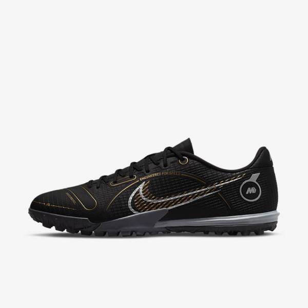 Black / Metal Silver / Grey / Metal Gold Women\'s Nike Mercurial Vapor 14 Academy TF Turf Football Shoes | NK530XDW