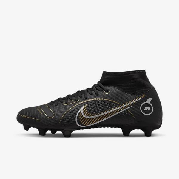 Black / Metal Silver / Grey / Metal Gold Men\'s Nike Mercurial Superfly 8 Academy MG Multi-Grounds Football Shoes | NK591FYP