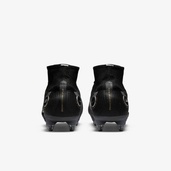 Black / Metal Silver / Grey / Metal Gold Women's Nike Mercurial Superfly 8 Elite SG-PRO Anti-Clog Traction Soft-Ground Football Shoes | NK647HFX