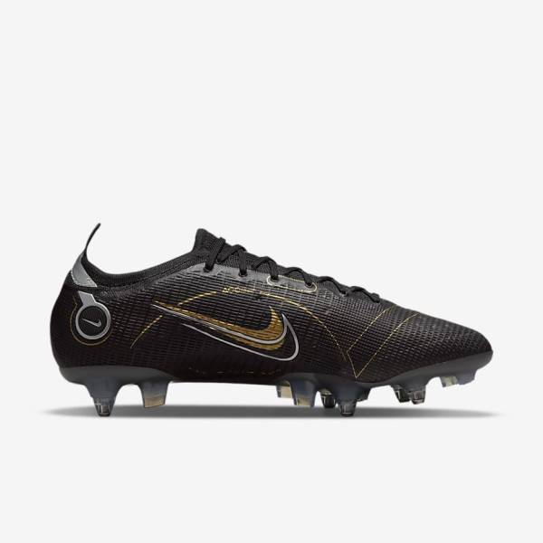 Black / Metal Silver / Grey / Metal Gold Women's Nike Mercurial Vapor 14 Elite SG-PRO Anti-Clog Traction Soft-Grounds Football Shoes | NK672LPJ