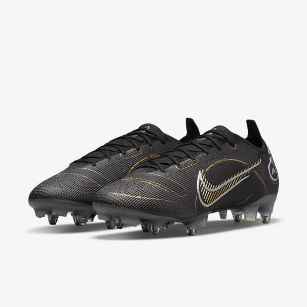 Black / Metal Silver / Grey / Metal Gold Women's Nike Mercurial Vapor 14 Elite SG-PRO Anti-Clog Traction Soft-Grounds Football Shoes | NK672LPJ