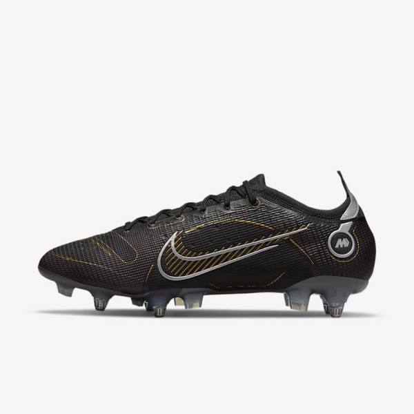 Black / Metal Silver / Grey / Metal Gold Women\'s Nike Mercurial Vapor 14 Elite SG-PRO Anti-Clog Traction Soft-Grounds Football Shoes | NK672LPJ