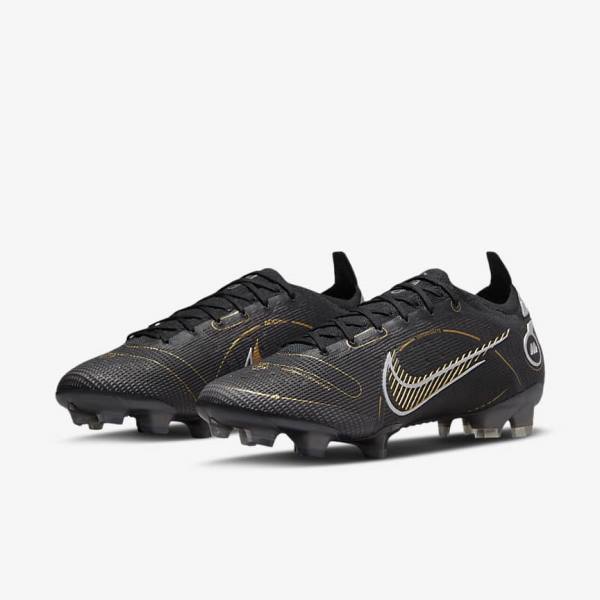 Black / Metal Silver / Grey / Metal Gold Women's Nike Mercurial Vapor 14 Elite FG Firm-Grounds Football Shoes | NK701JQV