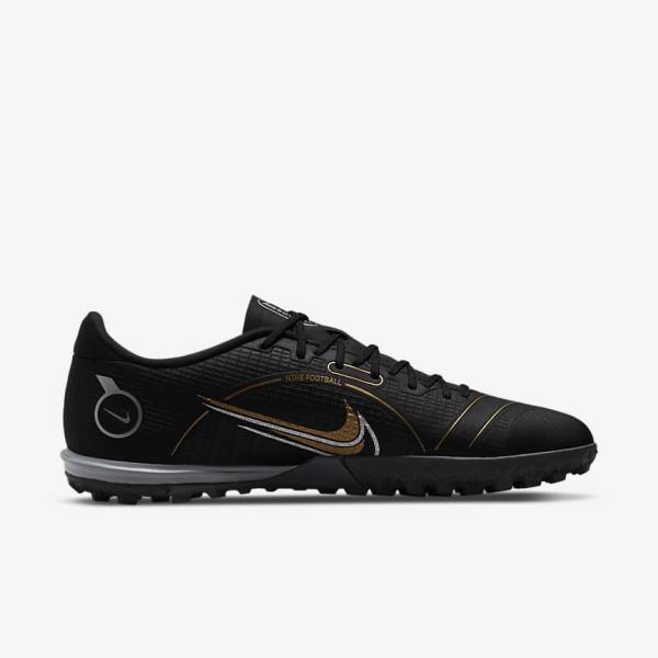 Black / Metal Silver / Grey / Metal Gold Men's Nike Mercurial Vapor 14 Academy TF Turf Football Shoes | NK854LCM