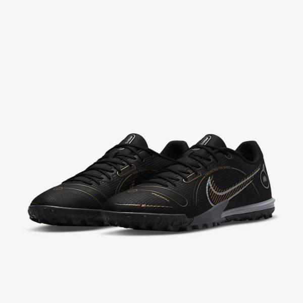 Black / Metal Silver / Grey / Metal Gold Men's Nike Mercurial Vapor 14 Academy TF Turf Football Shoes | NK854LCM