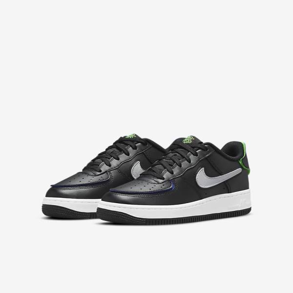 Black / Metal Silver Kids' Nike Air Force 1-1 Older Sneakers | NK690PHN