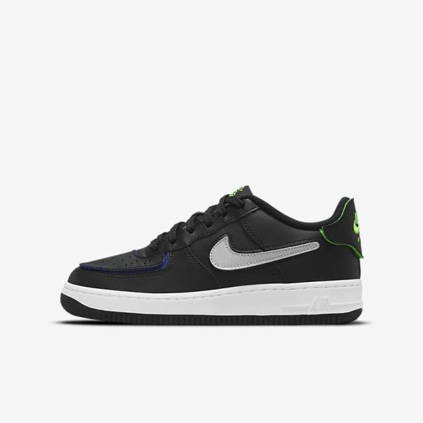 Black / Metal Silver Kids\' Nike Air Force 1-1 Older Sneakers | NK690PHN