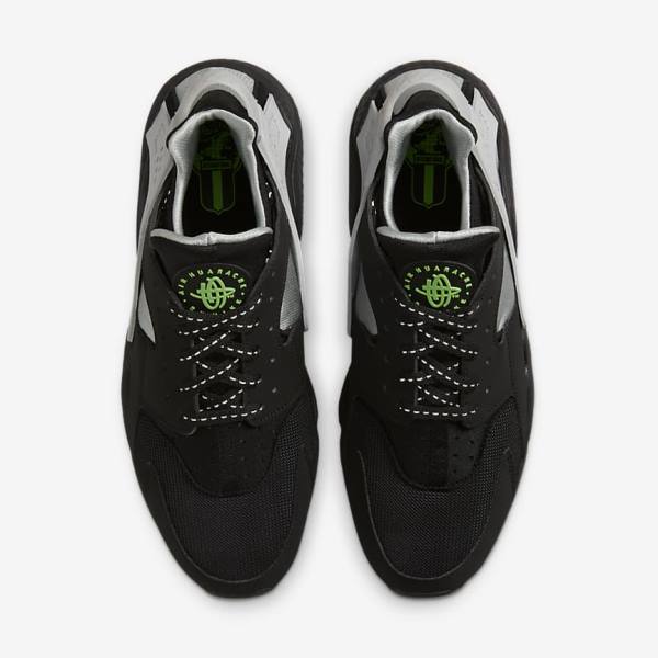 Black / Metal Silver / Silver / Green Men's Nike Air Huarache Sneakers | NK307KQE