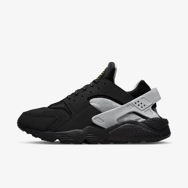 Black / Metal Silver / Silver / Green Men\'s Nike Air Huarache Sneakers | NK307KQE